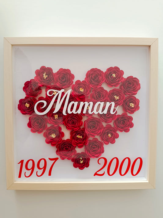 Cadre personnalisé cœur fleuri en relief - Cadeau personnalisé plein d'émotions
