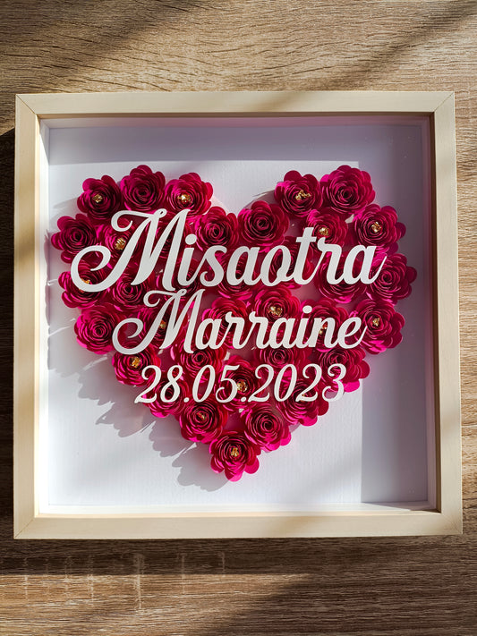 Cadre personnalisé cœur fleuri en relief - Cadeau personnalisé plein d'émotions