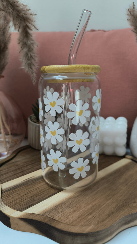 Verre marguerite en verre avec paille (500ml)