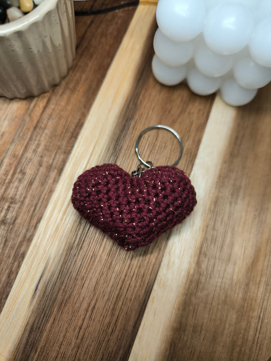 Porte clés cœur rouge bordeaux paillettes